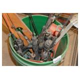 Ice Fishing Poles and Tip-ups in Bucket