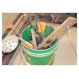 Ice Fishing Poles and Tip-ups in Bucket