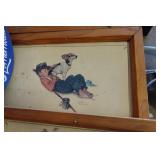 *4* Vintage Framed Prints and Metal Sign