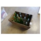 Wooden Crate with Assorted Glass Bottles