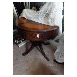 Vintage Round Leather Top Pedestal Table