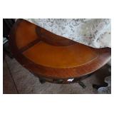 Vintage Round Leather Top Pedestal Table