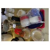 Assorted Kitchenware - Tupperware, Canisters, Towel Stand