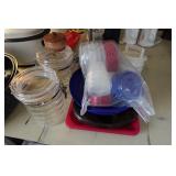 Assorted Kitchenware - Tupperware, Canisters, Towel Stand