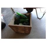 Wooden Crate with Antique Glass Bottles