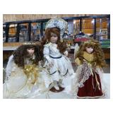 3 Porcelain Dolls on Stands