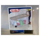 3 Sterlite Stackable Totes with Lids, Handle and on 2 Wheels