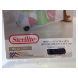 3 Sterlite Stackable Totes with Lids, Handle and on 2 Wheels