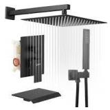 BWE 3-Spray Patterns With 2.5 GPM 12 in. Showerhead Wall Mounted Dual Shower Heads With Valve in Matte Black    Customer Returns See Pictures