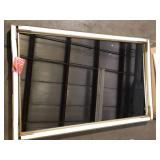 KeonJinn 48 in. W x 30 in. H Rectangular Aluminum Square Corner Framed Wall Mount Bathroom Vanity Mirror in Brushed Brass Customer Returns See Pictures