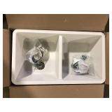Glacier Bay Stonehaven 33 in. Undermount 50/50 Double Bowl White Ice Granite Composite Kitchen Sink with White Strainer    Customer Returns See Pictures