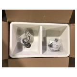 Glacier Bay Stonehaven 33 in. Undermount 50/50 Double Bowl White Ice Granite Composite Kitchen Sink with White Strainer    Customer Returns See Pictures