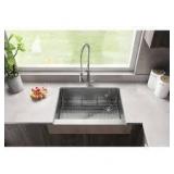 Elkay Crosstown 36 in. Farmhouse/Apron-Front Single Bowl 18 G Polished Satin Stainless Steel Kitchen Sink Kit w/ Accessories Customer Returns See Pictures