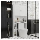 FUFU&GAGA 31.5 in. W x 66.9 in. H x 9.8 in. D White Over The Toilet Storage Bathroom Space Saver with Doors Cabinet, Open Shelves  Customer Returns See Pictures