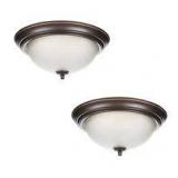 Commercial Electric 13 in. 2-Light Oil Rubbed Bronze Flush Mount with Frosted Glass Shade (2-Pack) Customer Returns See Pictures