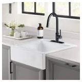 SINKOLOGY Josephine 26 in. 3-Hole Quick-Fit Farmhouse Apron Front Drop-in Single Bowl Crisp White Fireclay Kitchen Sink Customer Returns See Pictures