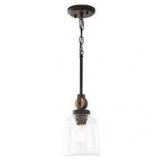 Home Decorators Collection Knollwood 7 in. 1-Light Black Bronze Vintage Brass Accents Industrial Mini Pendant Light for Kitchen  Customer Returns See Pictures