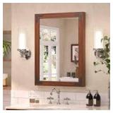 22 in. W x 30 in. H Rectangular Rustic Wood Framed Farmhouse Wall Bathroom Vanity Mirror in Brown Customer Returns See Pictures