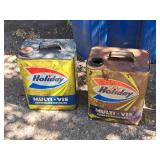 Lot of (2) Holiday Multi-Vis Super Blend 2-Gallon Motor Oil Can (empty)
