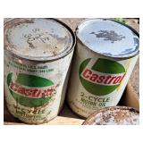 (2) Castrol 2-Cycle Motor Oil Cans and (1) Target Heavy Duty Motor Oil Can (both full)
