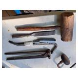 Assorted Hand Tools - Mallet, Chisel, Pry Bars, Snips
