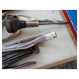 Lot of (7) Assorted Hand Tools - Pipe Wrenches, Picks, Pliers, Pry Bar