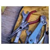 Lot of (12) Assorted Hand Tools - Adjustable Wrenches, Pliers, Screwdrivers, Assorted Wrenches with Tool Pouch