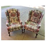 Pair of Queen Anne Style Floral Armchairs