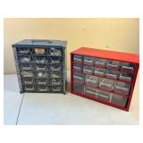 Two Vintage Multi Drawer Shop Organizers with Contents