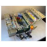 Vintage Plano Tackle Box Full of Fishing Gear, Reels, and Lures