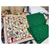 Christmas Tablecloth Lot Plus Curtains