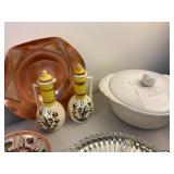 Misc. Vintage Plates, Glass Divided Serving Tray, Canisters