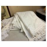King Size Matelasse Fringe Bed Covering with Antique German Framed Confirmation Certificate