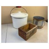 Vintage Wood Peters Ammo Box with Enamel Bucket