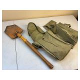 Dated 1943 US Army Canvas Bags and Vintage Army Shovel