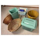 Vintage Wicker and Plastic Laundry & Waste Basket Lot