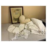 King Size Matelasse Fringe Bed Covering with Antique German Framed Confirmation Certificate