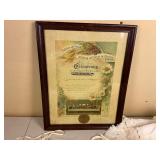 King Size Matelasse Fringe Bed Covering with Antique German Framed Confirmation Certificate