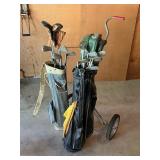 Two Sets of Vintage Golf Clubs with Bags and Cart