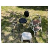 Step Stool and Chair Lot with Cart