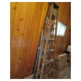 Metal step ladder with wood folding ladder