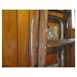 Metal step ladder with wood folding ladder