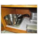 Cupboard of baking pans and kitchen...