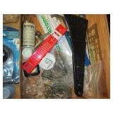 Drawer of assorted hardware, rulers...