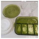 VINTAGE SERVING WARE GREEN GLASS