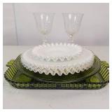 VINTAGE SERVING WARE GREEN GLASS