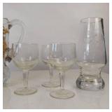 VINTAGE GLASS PITCHER GRAPES AND GOLD ** PLUS 6PC CUT GLASS