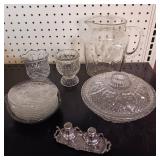 CRYSTAL GLASS WARE ** GLASS PITCHER ** SALT & PEPPER