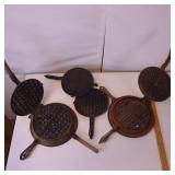 LOT OF 3 VINTAGE CAST IRON WAFFLE MAKERS ** GRISWOLD ** STOVER ** CRESCENT