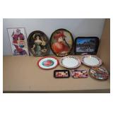 Assorted Beverage Collectables - Tip Trays, Plates, Metal Sign